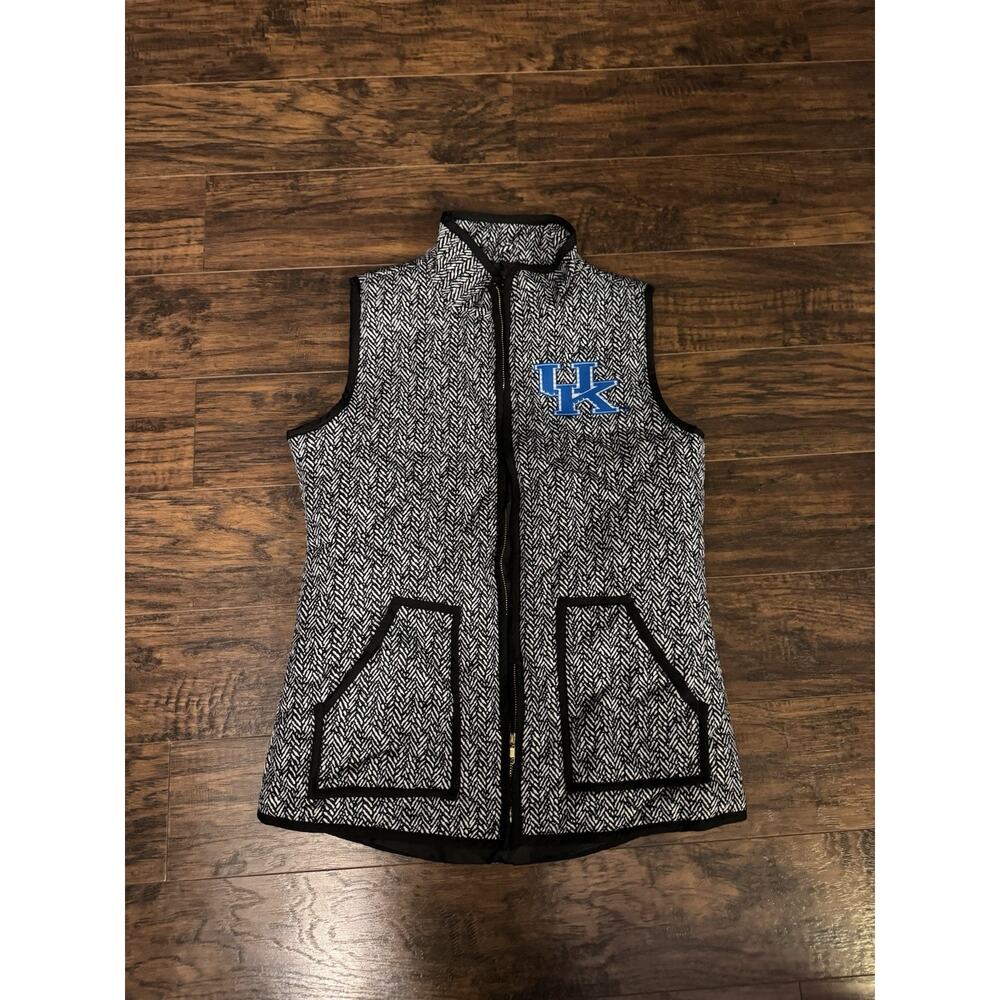 Womens Size Med. Herringbone Puffer Vest Gameday Couture Gold Zipper Runs Medium